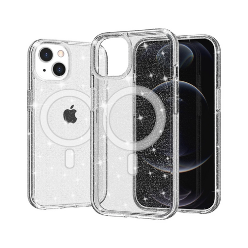 For Apple iPhone 14 PRO MAX 6.7 [Magnetic Circle] Compatible Glitter Ultra Thick 3mm Transparent Hybrid Case Cover - Clear