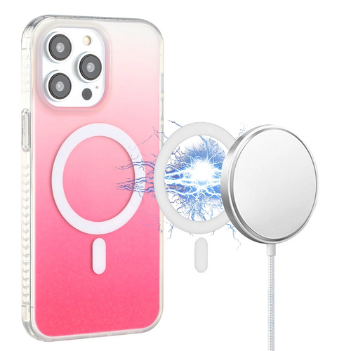 For iPhone 13 Pro Max [Magnetic Circle] Compatible Two Tone Glitter Frosted Hybrid Case Cover - Pink