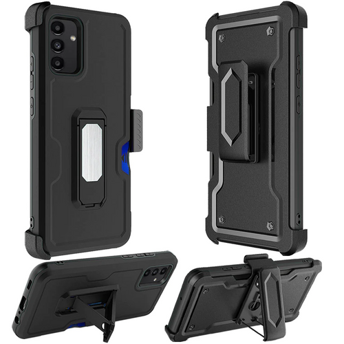 For Samsung A14 5G CARD Holster with Kickstand Clip Hybrid Case Cover - Black Samsung A14 5G Black