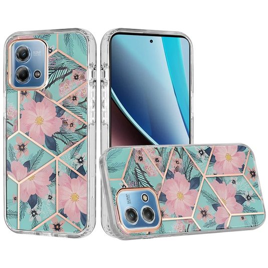 For Motorola G Stylus 5G (MultiCarrier 6.6 16MP Camera) 2023 Floral IMD Chrome Design Shockproof Hybrid Case Cover - Foral B Motorola G Stylus 5G (2023) 6.6 Multi Carrier B