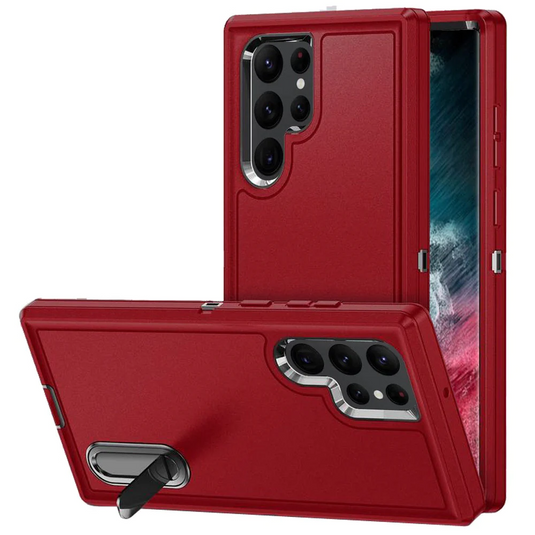 For Samsung S23 Ultra PEAK 3in1 Toughest Hybrid with Stand Cover Case - Black/Red Samsung Galaxy s23 Ultra Black / Red