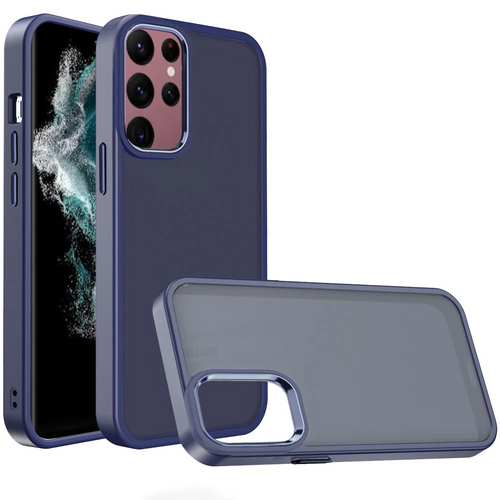 For Samsung S23 Polished Oil Thick Acrylic Metal Button Hybrid Case Cover - Dark Blue Samsung Galaxy s23 Dark Blue