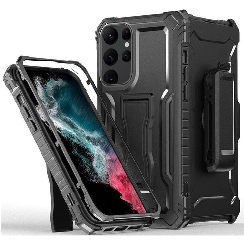 For Samsung S23 Ultra Tough 3in1 Holster Combo with Vertical Kickstand Cover Case - Black Samsung Galaxy s23 Ultra Black