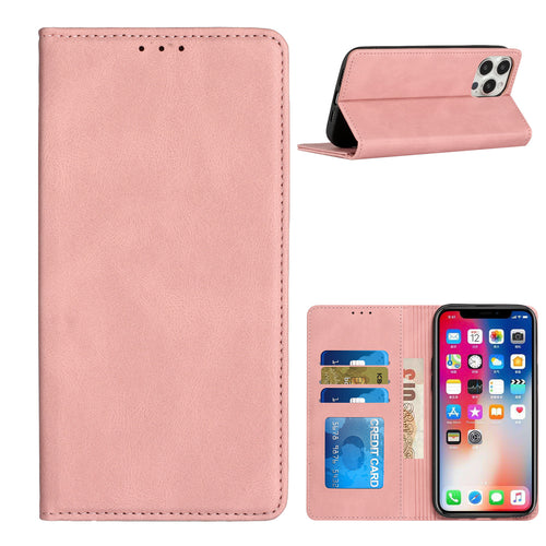 For iPhone 15 Pro Max / Ultra Wallet Premium PU Vegan Leather ID Card Money Holder with Magnetic Closure - Rose Gold