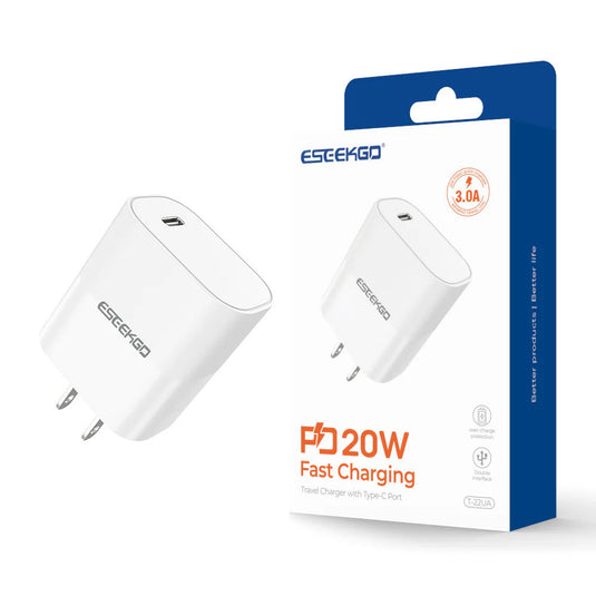 ESEEKGO T-22UA Wall Charger Travel Adapter (20W / US) - WHITE (LANE B3 ESEEK