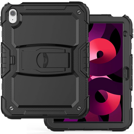 For Apple iPad 10th Gen 2022 Heavy Duty Full Body Rugged Tablet Kickstand Case Cover - Black/Black Apple iPad 10th Gen 2022 Black / Black